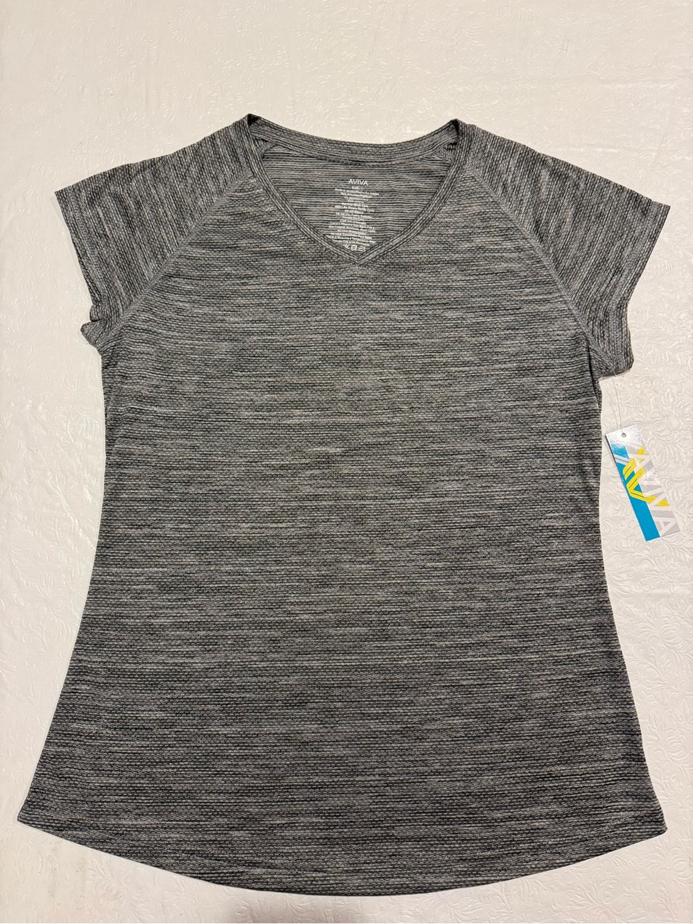 Women's Gray Heathered V-Neck Short Sleeve Performance Tee